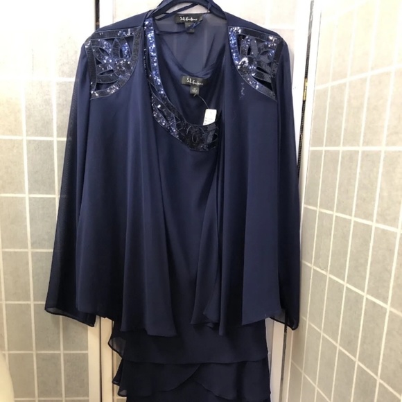 S.L Fashions, Women, cocktail dress, dark blue, size 12, 2 pieces, Elegant!. - Picture 8 of 12
